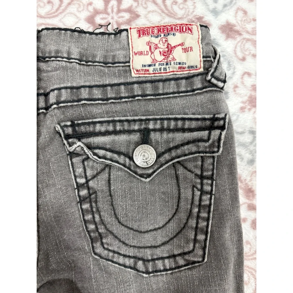 True Religion Boys Gray Straight Leg Jeans Size 14 Thick Stitch Horseshoe Logo